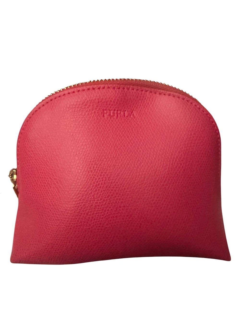 Furla Coral Pink Leather Dome Cosmetic Case